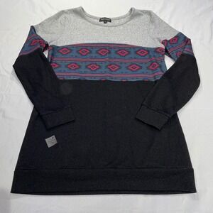 Simply Southern‎ Collection Womens Aztec Colorblock Long Sleeve Grey Black Med